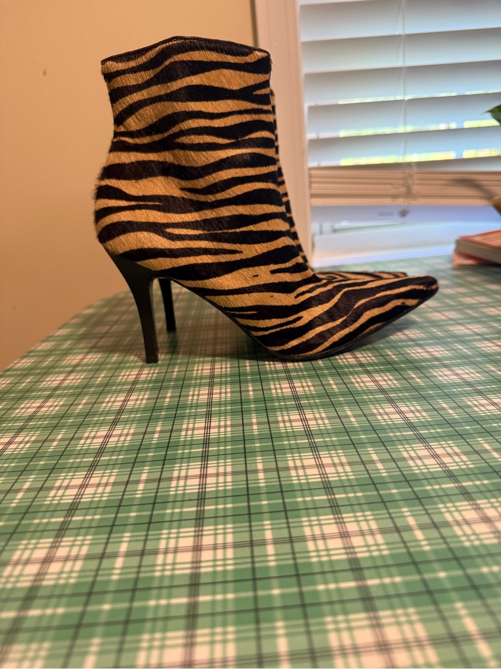 ANTONIO MELANI Black & Tan Tiger-Print Pointed Ankle Bootie